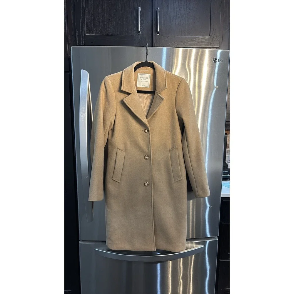 Abercrombie & Fitch Dad Coat Women's Camel Wool Blend Long Womens SZ XS